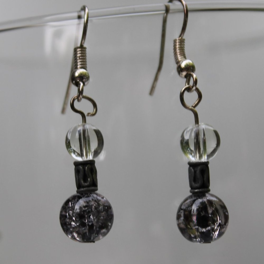 Silver and Ocean Grey Quartz Dangle Earrings